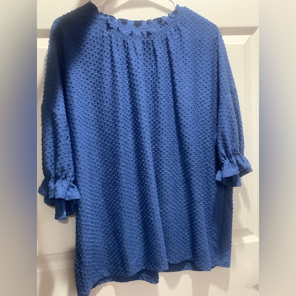 Ellie Navy Blue Swiss Dot Top with Subtle Texture